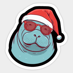 manatee in a Christmas hat Sticker